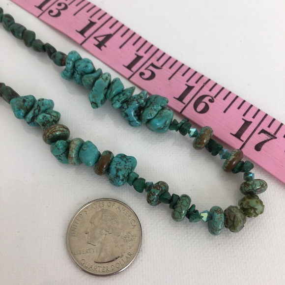 Turquoise Nugget Southwestern Necklace Long Single Strand Beaded Handmade - Picture 6 of 16